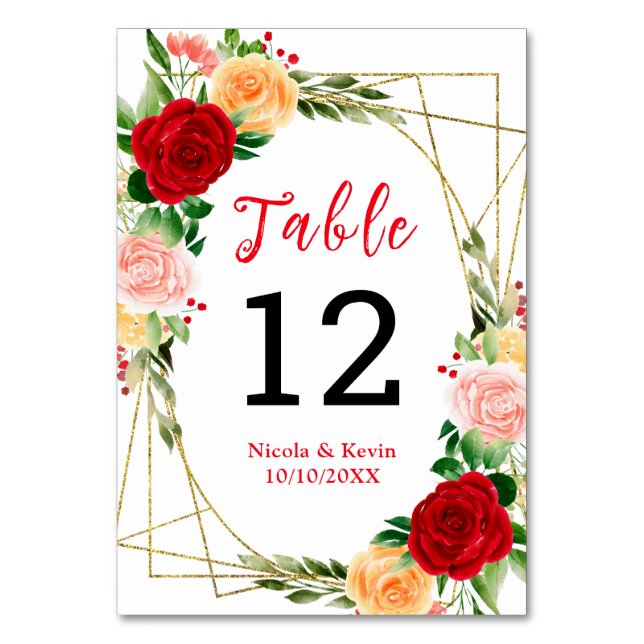 Numéro De Table Roses rouges et orange romantiques (Par défaut)