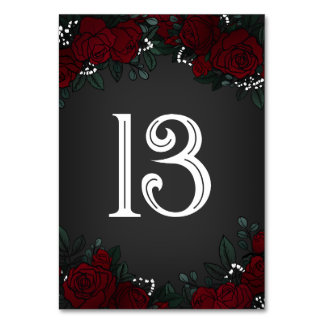 Numéro De Table Roses Rouges Gypsophile Romance Sombre Mariage