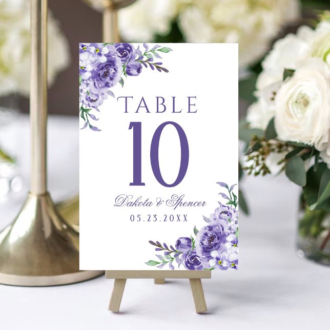 Numéro De Table Roses violets | Elégante aquarelle florale Boho (Créateur téléchargé)