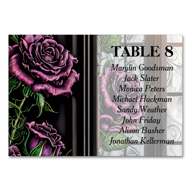 Numéro De Table Roses violets près de la fenêtre - style gothique (Devant)