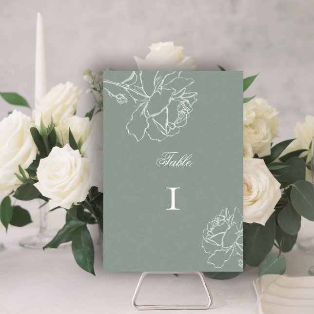 Numéro De Table Roses Vow Sage Green Modern Classic Formal Wedding (sage green wedding theme table number modern classic white roses floral frame formal traditional)