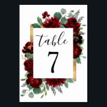 Numéro De Table Rouge et or Floral Rustique Élégant Mariage blanc<br><div class="desc">Le design présente des pivoines aquarelles et des éléments floraux roses dans les tons rouge et bordeaux sur la végétation botanique d'eucalyptus. Le modèle est également doté d'une boîte imprimée couleur or pour une mise en page élégante. La typographie affiche une disposition moderne avec du texte noir. Affichez le lien...</div>
