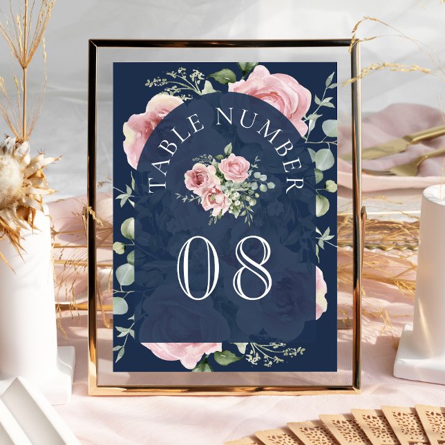 Numéro De Table Rouge Floral Eucalyptus Bleu Marine Mariage (Créateur téléchargé)