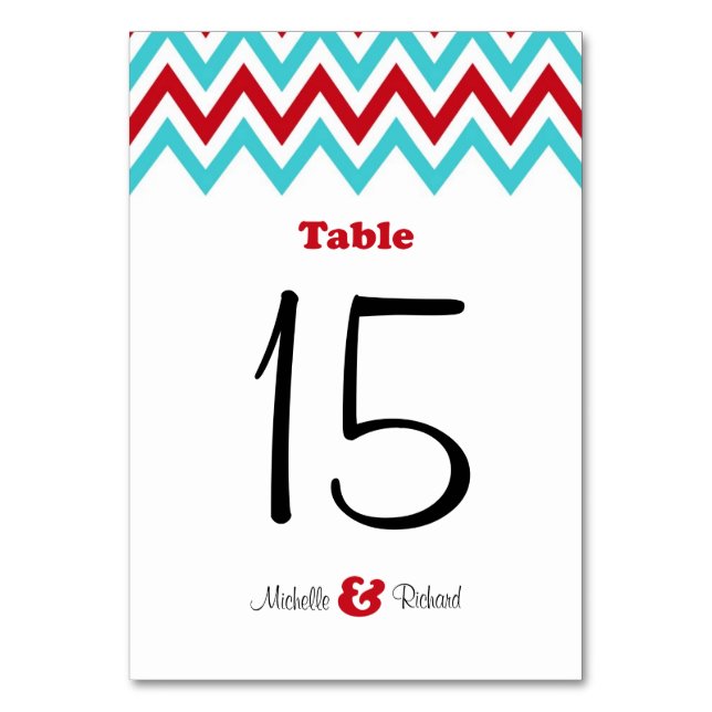 Numéro De Table Rouge moderne et Aqua Chevron & Lovebirds Mariage (Par défaut)