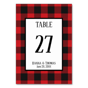Numéro De Table Rouge noir Buffalo Plaid Russe Mariage