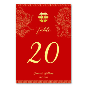 Numéro De Table Rouge or chinois dragon mariage phoenix