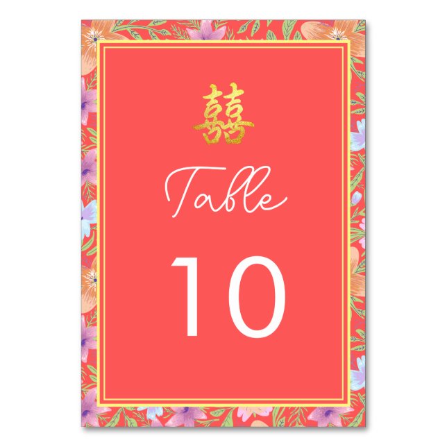 Numéro De Table Rouge Peranakan floral double xi mariage chinois (Par défaut)