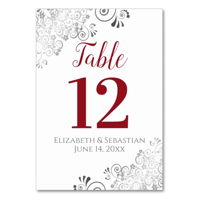 Numéro De Table Rouge sur blanc Élégant Mariage de frilly (Par défaut)