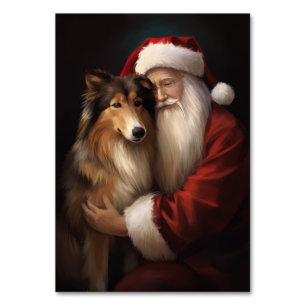 Numéro De Table Rough Collie Avec Noël Festif Du Père Noël