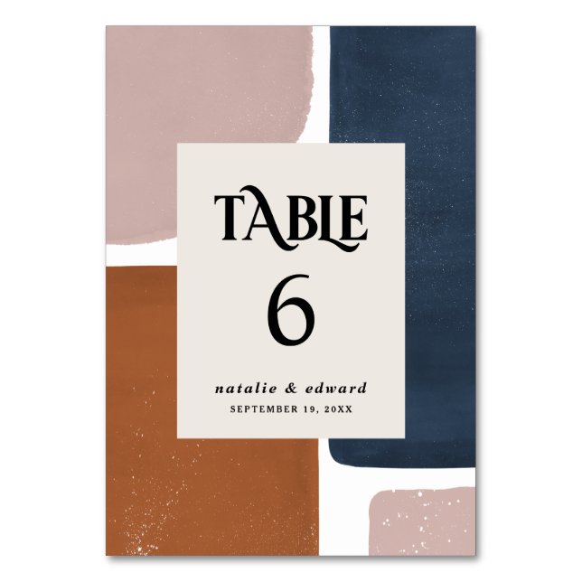 Numéro De Table rouille Abstraite, marine + rose moderne contempor (Dos)