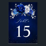Numéro De Table Royal Bleu Blanc Argent Métallique Mariage Floral<br><div class="desc">Elégant bleu royal blanc argenté numéros de table de mariage avec élégant bouquet de bleu royal,  marine,  argent,  couleur blanche pure bourgeons de fleurs roses et sauge vert eucalyptus feuilles. Veuillez me contacter pour toute aide sur la personnalisation ou si vous avez besoin d'un autre produit avec ce design.</div>