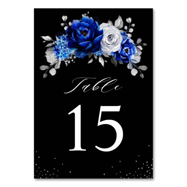 Numéro De Table Royal Bleu Blanc Argent Métallique Mariage Floral  (Par défaut)