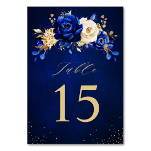 Numéro De Table Royal Bleu Jaune Or Mariage métallique Floral