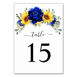 Numéro De Table Royal Blue Rustic Tournesol Moderne Floral Mariage