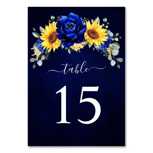 Numéro De Table Royal Blue Rustic Tournesol Moderne Floral Mariage (Par défaut)