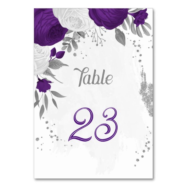Numéro De Table royal violet blanc fleurs argent mariage (Par défaut)