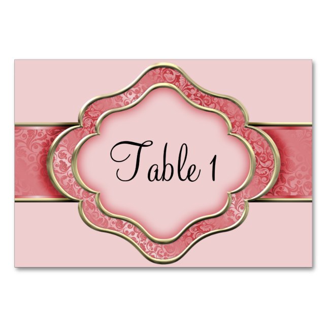 Numéro De Table Ruban corail et or (Devant)