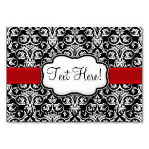 Numéro De Table Ruban rouge Chic noir/blanc damassé
