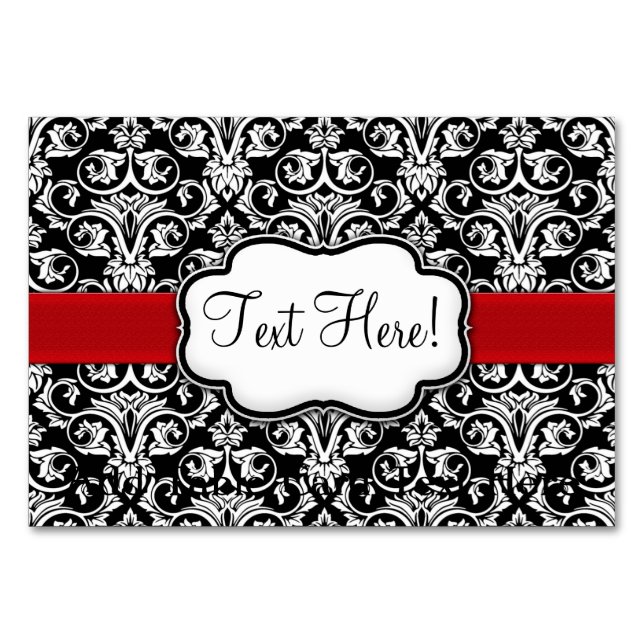 Numéro De Table Ruban rouge Chic noir/blanc damassé (Devant)