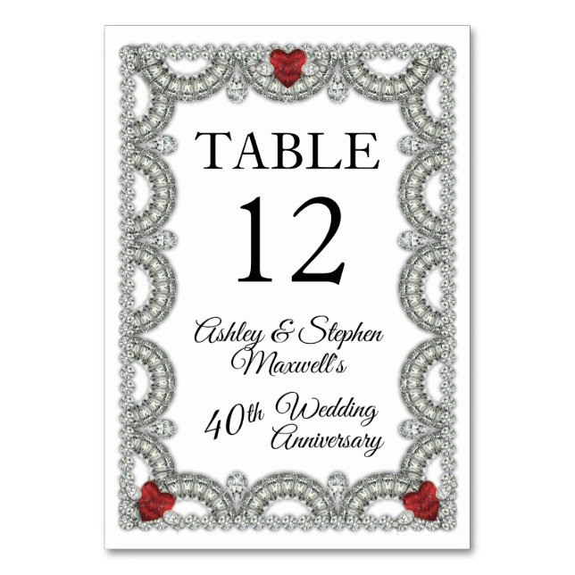 Numéro De Table Rubis | Fête d'anniversaire de mariage de 40 ans D (Par défaut)