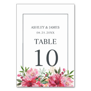 Numéro De Table Ruby Pink Peony Floral Mariage botanique