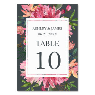 Numéro De Table Ruby Pink Peony Floral Mariage botanique
