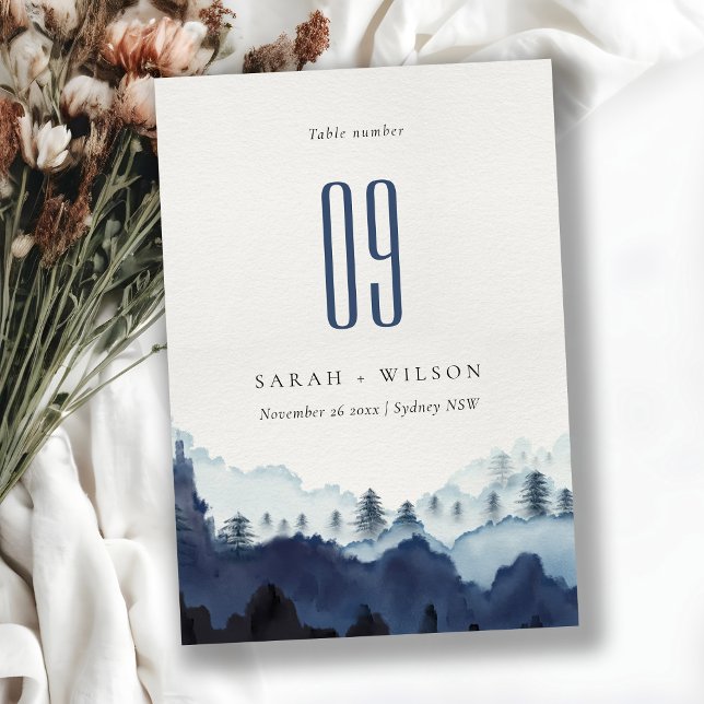 Numéro De Table Russe Encre bleu marine Pine Woods Mariage de mont (Créateur téléchargé)