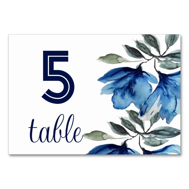 Numéro De Table Russe Indigo Blue Floral Aquarelle moderne (Devant)