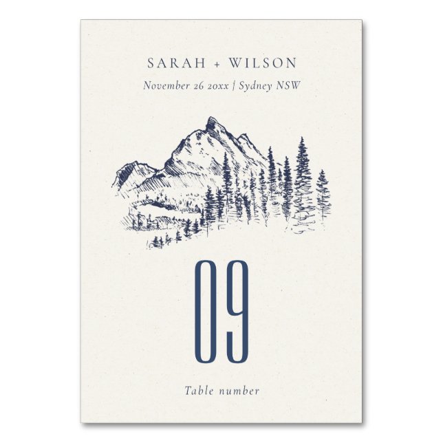 Numéro De Table Russe Navy Pine Woods Mountain Sketch Mariage (Par défaut)