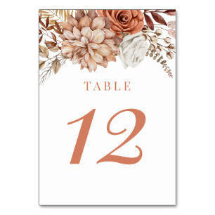 Numéro De Table Rust Terracotta Fall Floral Mariage Numéro de tabl