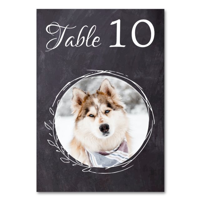 Numéro De Table Rustic Chalkboard Greenery Chien Photo Animal Mari (Par défaut)