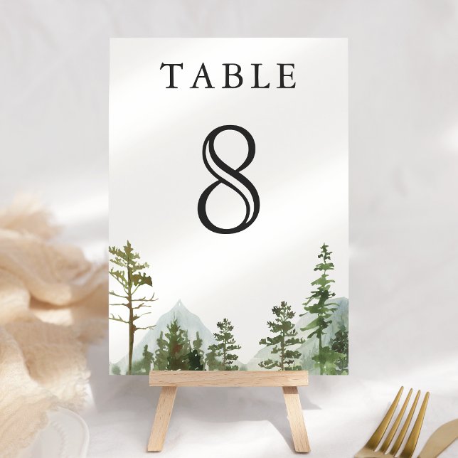 Numéro De Table Rustic Mountain Forest Trees Mariage (Créateur téléchargé)