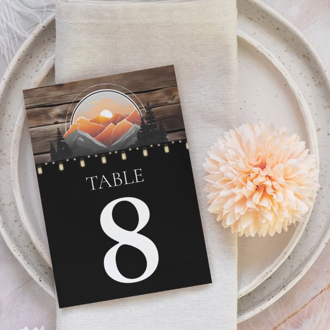 Numéro De Table Rustic Mountain Valley Forest Sunset Mariage (Rustic Mountain Landscape Summer Mason Jar Lights Table Numbers)