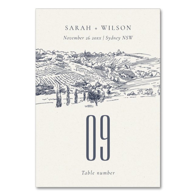 Numéro De Table Rustic Navy Blue Winery Mountain Mariage croquis (Par défaut)