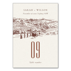 Numéro De Table Rustic Rust Brown Winery Mariage de croquis de mon