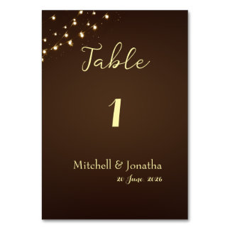 Numéro De Table Rustic String Lights Brown Photo Wedding Table 