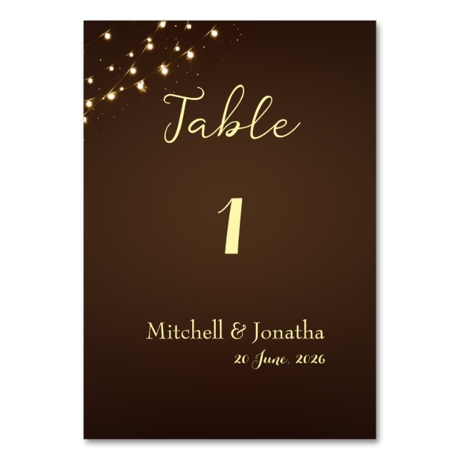 Numéro De Table Rustic String Lights Brown Photo Wedding Table  (Par défaut)