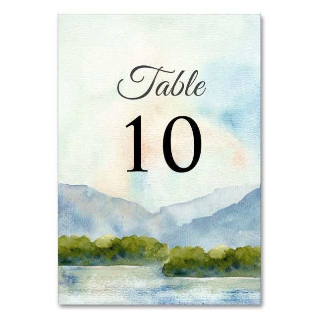 Numéro De Table Rustic Watercolor Mountains Lake Mariage d'hiver (Par défaut)