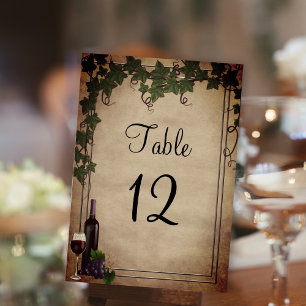Numéro De Table Rustic Winery Noeud de table de réception de maria