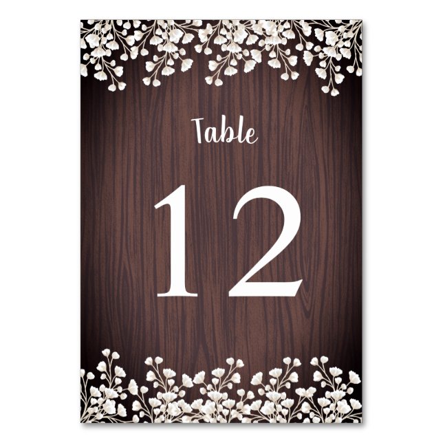 Numéro De Table Rustic Wood Babys Respire Gypsophila Mariage (Par défaut)
