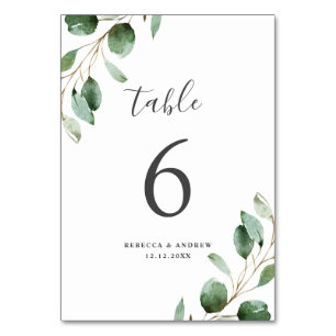 Numéro De Table Rustique aquarelle Eucalyptus Mariage vert