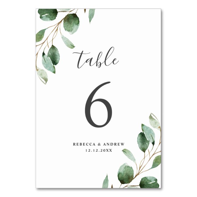 Numéro De Table Rustique aquarelle Eucalyptus Mariage vert (Par défaut)