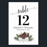 Numéro De Table Rustique Aquarelle Pinecones Mariage élégant<br><div class="desc">Ces belles cartes de numéro de table faciliteront la recherche de sièges à votre réception de mariage. Doté d'un design rustique et élégant, il est doté d'une calligraphie en dentelle et d'un ensemble de pinecones aquarelles peintes à la main et de branches de pin reliées par un arc en satin...</div>