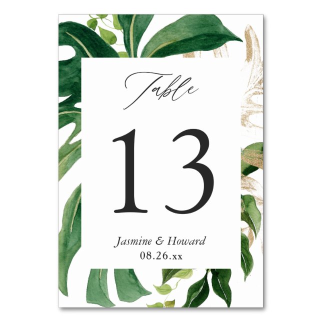 Numéro De Table Rustique aquarelle Tropical Palm Feuille Mariage (Par défaut)