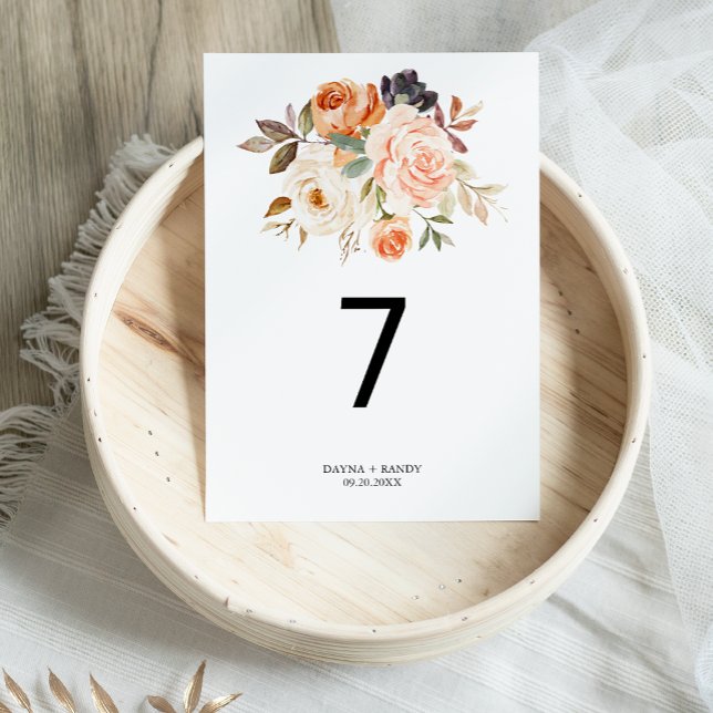 Numéro De Table Rustique Automne Élégant Mariage Floral (Créateur téléchargé)