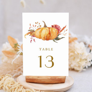 Numéro De Table Rustique Automne Floral Citrouille Mariage Gold Sc