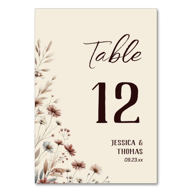 Numéro De Table Rustique Boho Chic Aquarelle Fleur sauvage Mariage (Par défaut)