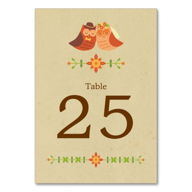 Numéro De Table Rustique Boho Lovebird Owl Couple Mariage (Par défaut)