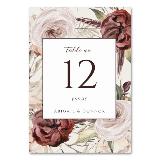 Numéro De Table Rustique Boho Marsala Crème Floral (Par défaut)