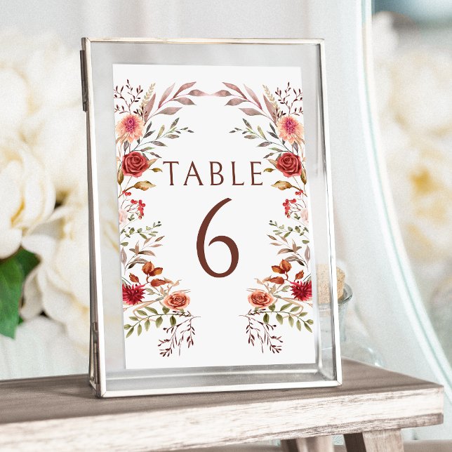 Numéro De Table Rustique Bourgogne Automne Floral Mariage Numéros  (Créateur téléchargé)